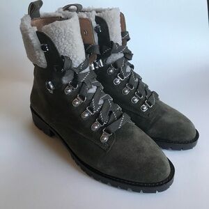 Rebecca Minkoff Jaylin Olive Suede Combat Boots Sherpa Trim Size 8